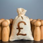 people figures stand around british pound sterling bt3udvx